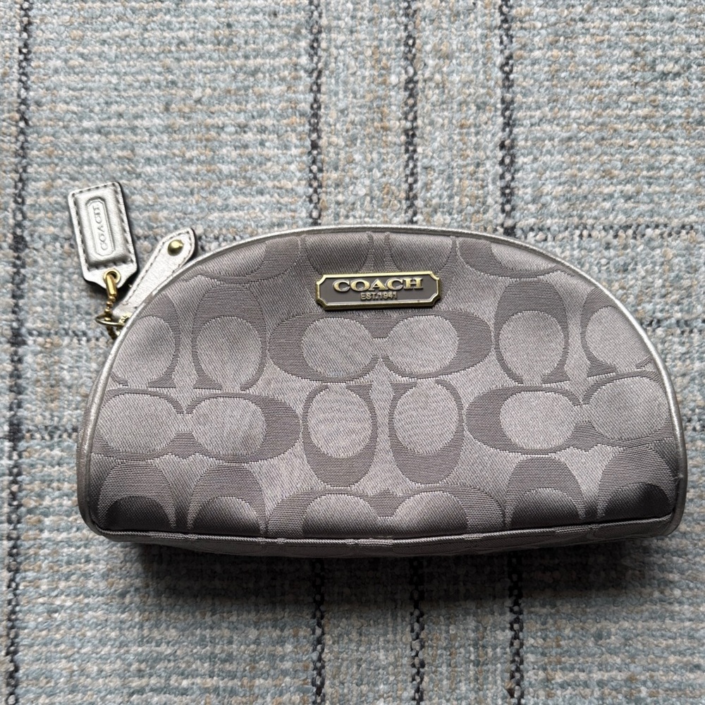 Coach Metallic Gray Signature Pouch